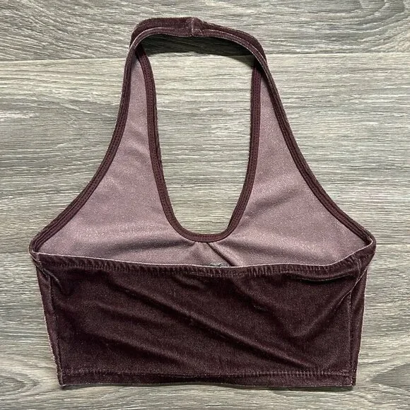 Don’t Ask Why Crushed Velvet Halter Top Crop One Size Purple Made in Italy Y2K - Picture 4 of 7